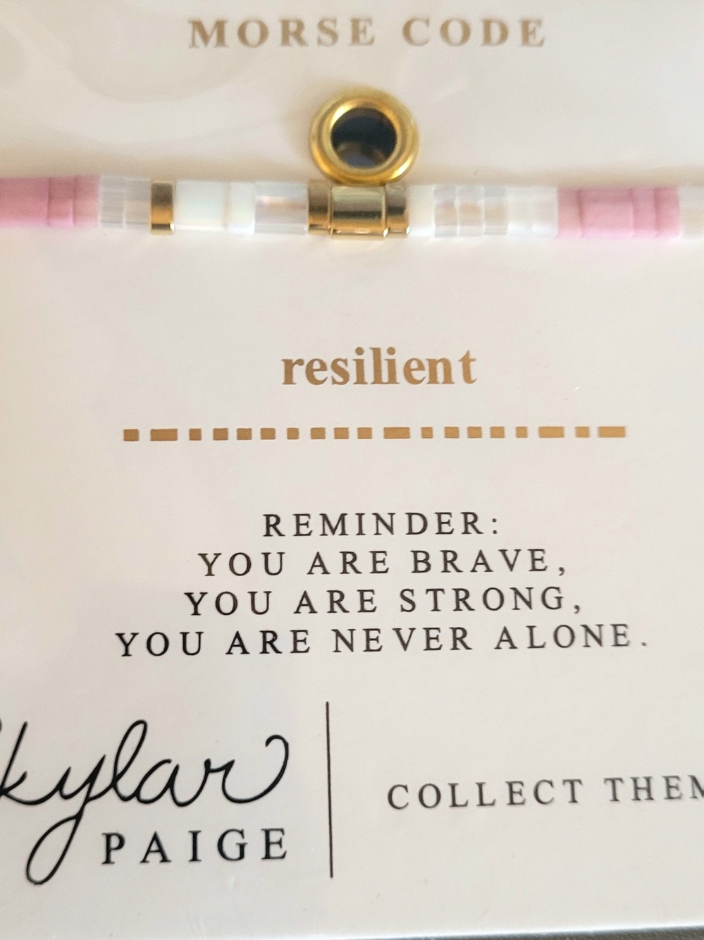 Resilient Morse Code Bracelet - Pink & White with Gold Accent
